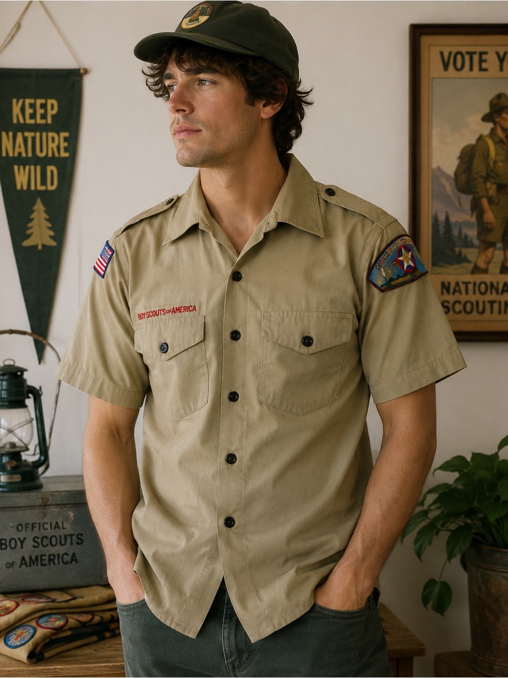 Vintage Boy Scouts of America BSA Uniform Shirt Men’s Small Yucca Council